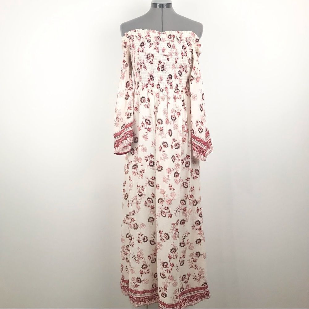 Altar’d State Cream/ Red Floral Off Shoulder Dress NEW